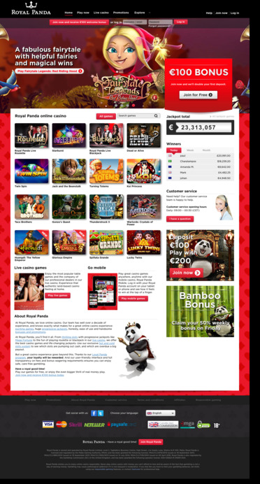 Royal Panda Online Casino Homepage