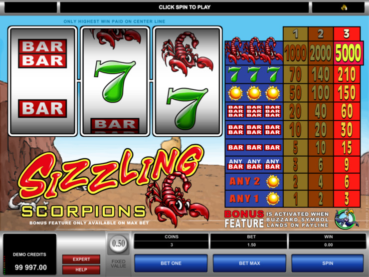 Play free Sizzling Scorpions slot by Microgaming