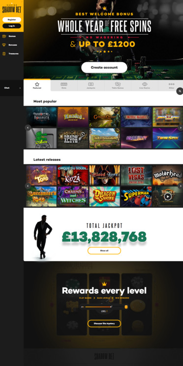Shadow Bet casino home page